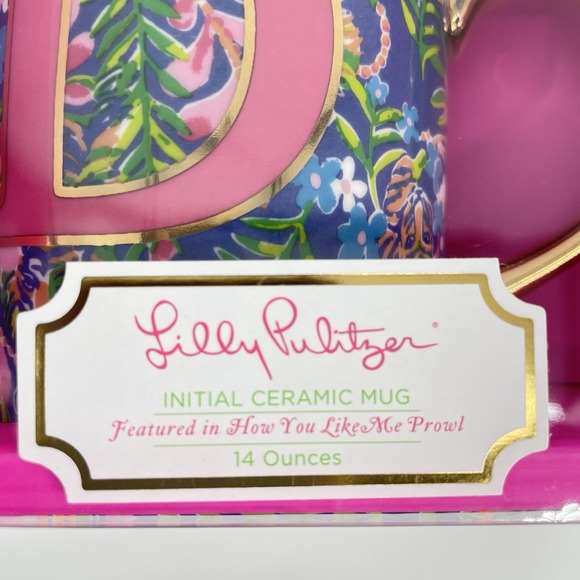 Lilly Pulitzer Coffee Mug NEW 14oz‎ Gold Handle Letter D "How You Like Me Prowl" - Picture 4 of 4